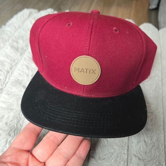 Matix Outdoor Snap Back Hat Cap Mens Casual Maroon Black Front Logo - Picture 3 of 8